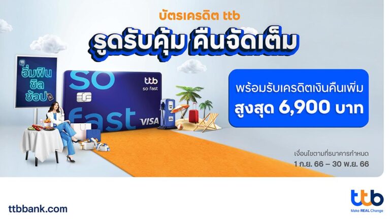 ชีวิตดี อิ่มฟิน ชิล ช้อป กับบัตรเครดิต ttb รับเครดิตเงินคืนเพิ่มสูงสุด 6,900 บาท