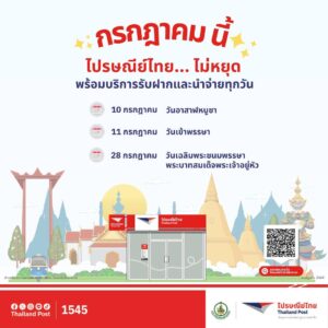 ไปรษณีย์ไทยไม่หยุด! พร้อมให้บริการทุกวัน ตลอดช่วงวันหยุดยาวกรกฎาคม 2568