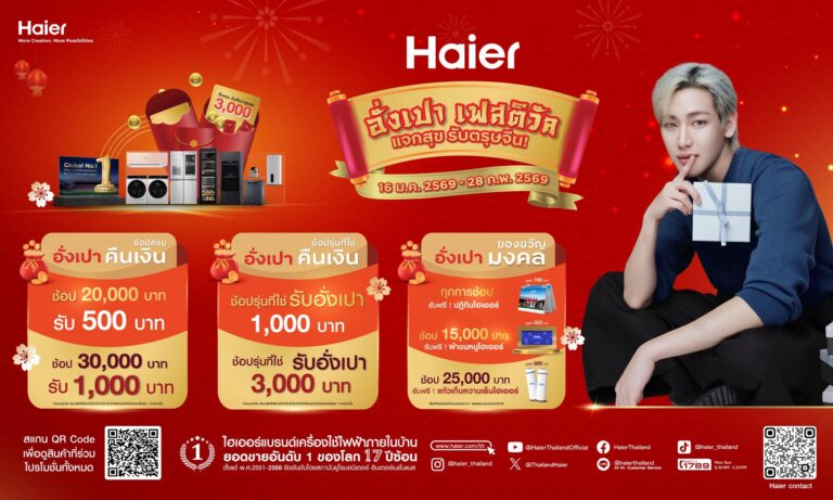 ตรุษจีนนี้ต้องไฮเออร์! รวมโปรแรง–อั่งเปาฉ่ำ ในแคมเปญ “Haier อั่งเปา เฟสติวัล แจกสุข รับตรุษจีน!”